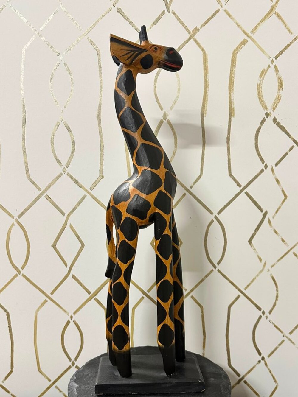 Hand-Carved Wooden Giraffe Figurine | Vintage Safari Animal Folk Art Home Decor